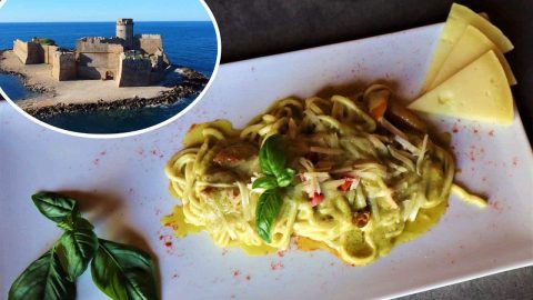 Spaghetti con crema di fave e Pecorino Crotonese DOP
