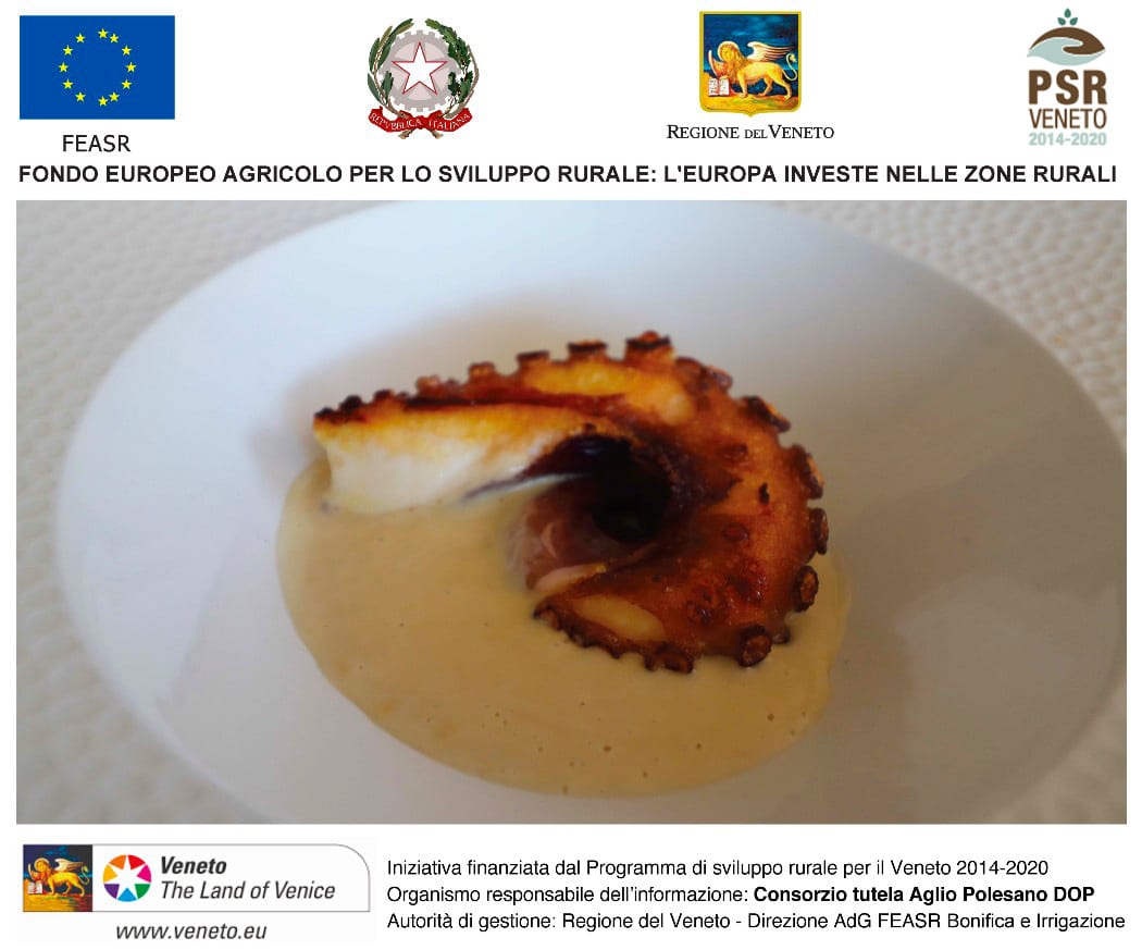 Polpo alla planca con Bagna Cauda e Aglio Bianco Polesano DOP